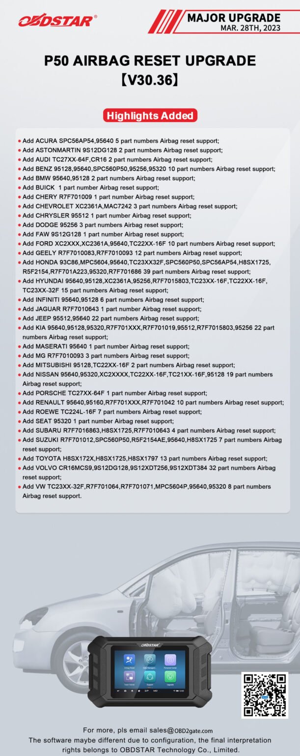 OBDSTAR P50 Airbag Reset Tool Upgrade V31.00 OBD2gate Official Blog