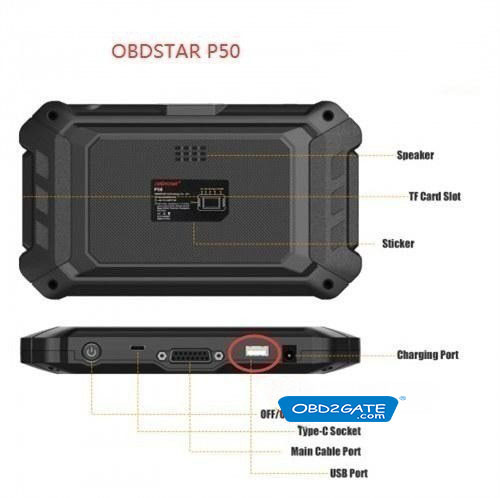 Connect a USB drive to the USB port located on the top side of OBDSTAR P50